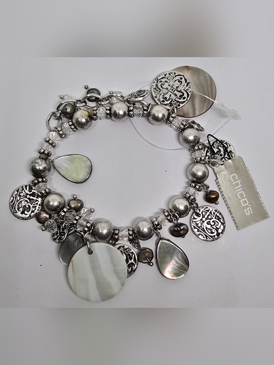 Chico's Jewelry - Chico's Silver-Tone Mother-of-Pearl Charm Stretch Bracelet